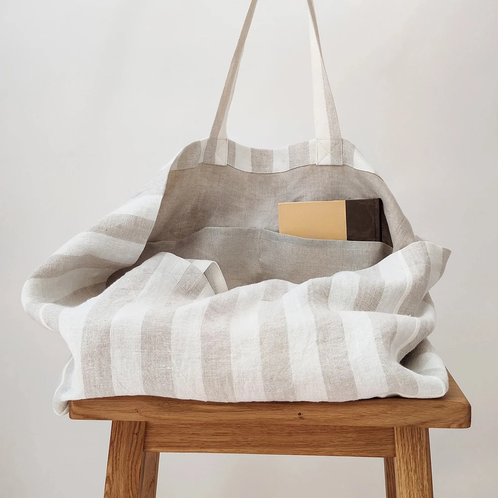 H9ecd0c5efc3a4cce84c8bcb61c0b899c1.webp Slouchy Shopping Bag European Flax Linen Large Oversized Shoulder Tote Beach ... - Image 1